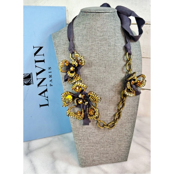 Lanvin Gold Plated Crystal Flower Necklace - Picture 2 of 10